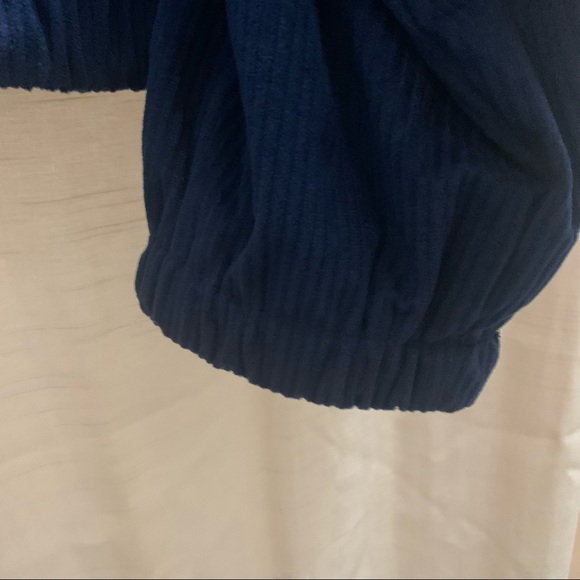 Navy Blue Cropped Drop Shoulder Drawstring Corduroy Jacket with Hood NWOT - Picture 10 of 16